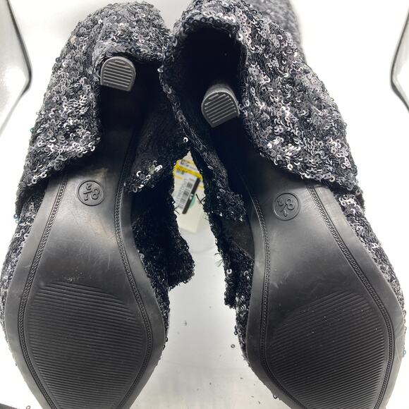 A New Day Abba Black Sequin Covered Foldover Knee High Evening Boots -- Size 8.5 - Picture 6 of 7